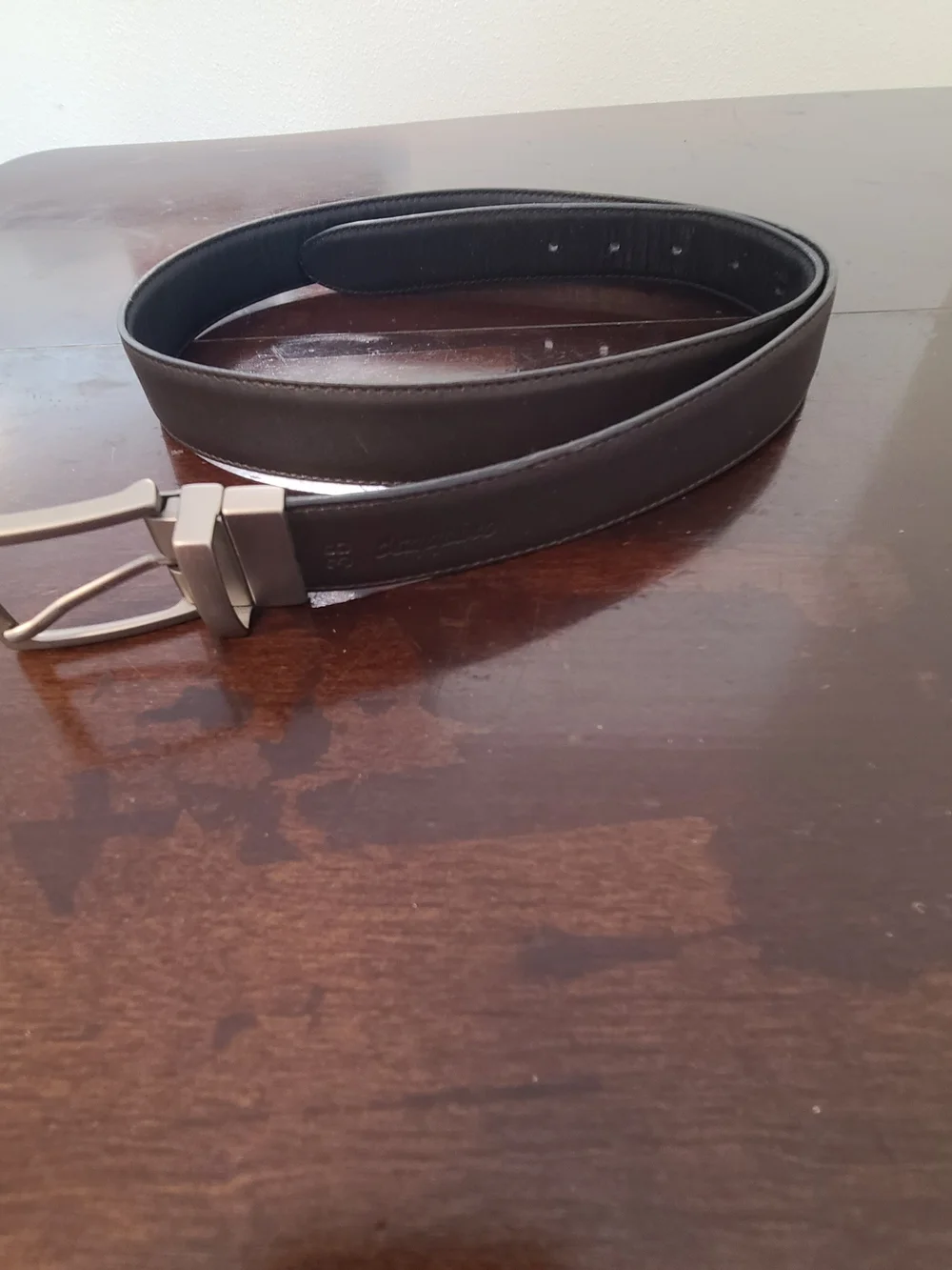 Scappino Men's Black Leather Belt with Silver Buckle Size 38